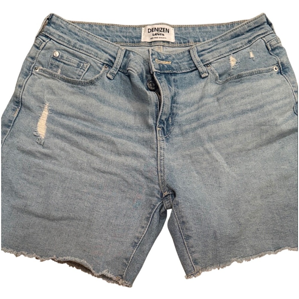 Denizen Levi's Womens Mid Rise Light Wash Distressed Raw Hem Denim Shorts